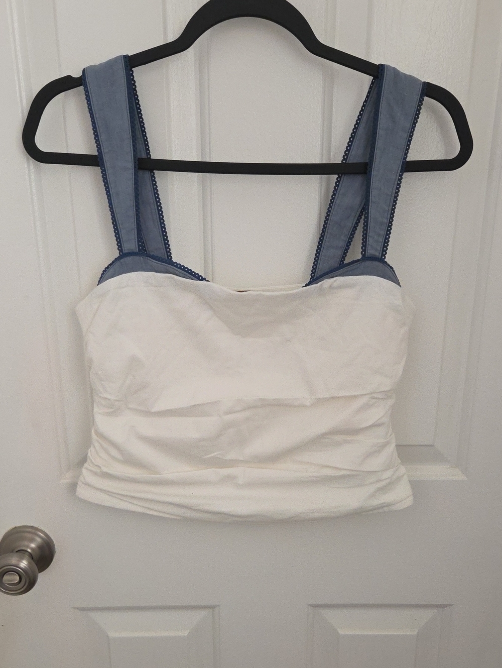 Free People White Crop Bustier with Blue Straps